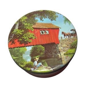 Scenic Red Covered Bridge Tin